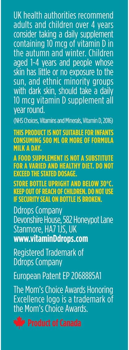 Ddrops One 10 µg 60 Drops, Daily Vitamin D3 Supplement for Kids & Adults. Support Bone Health & Immune System - Image 4