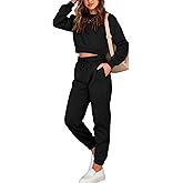 BTFBM Women 2 Piece Outfits Long Sleeve Crop Top Pullover Drawstring Pant Jogger Set Casual Sweatsuits Tracksuit Pockets