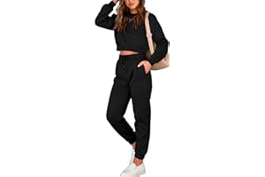 BTFBM Women 2 Piece Outfits Long Sleeve Crop Top Pullover Drawstring Pant Jogger Set Casual Sweatsuits Tracksuit Pockets