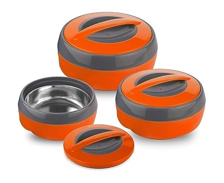 Asian Cosmos Plastic Casserole Set, 3-Pieces, Orange