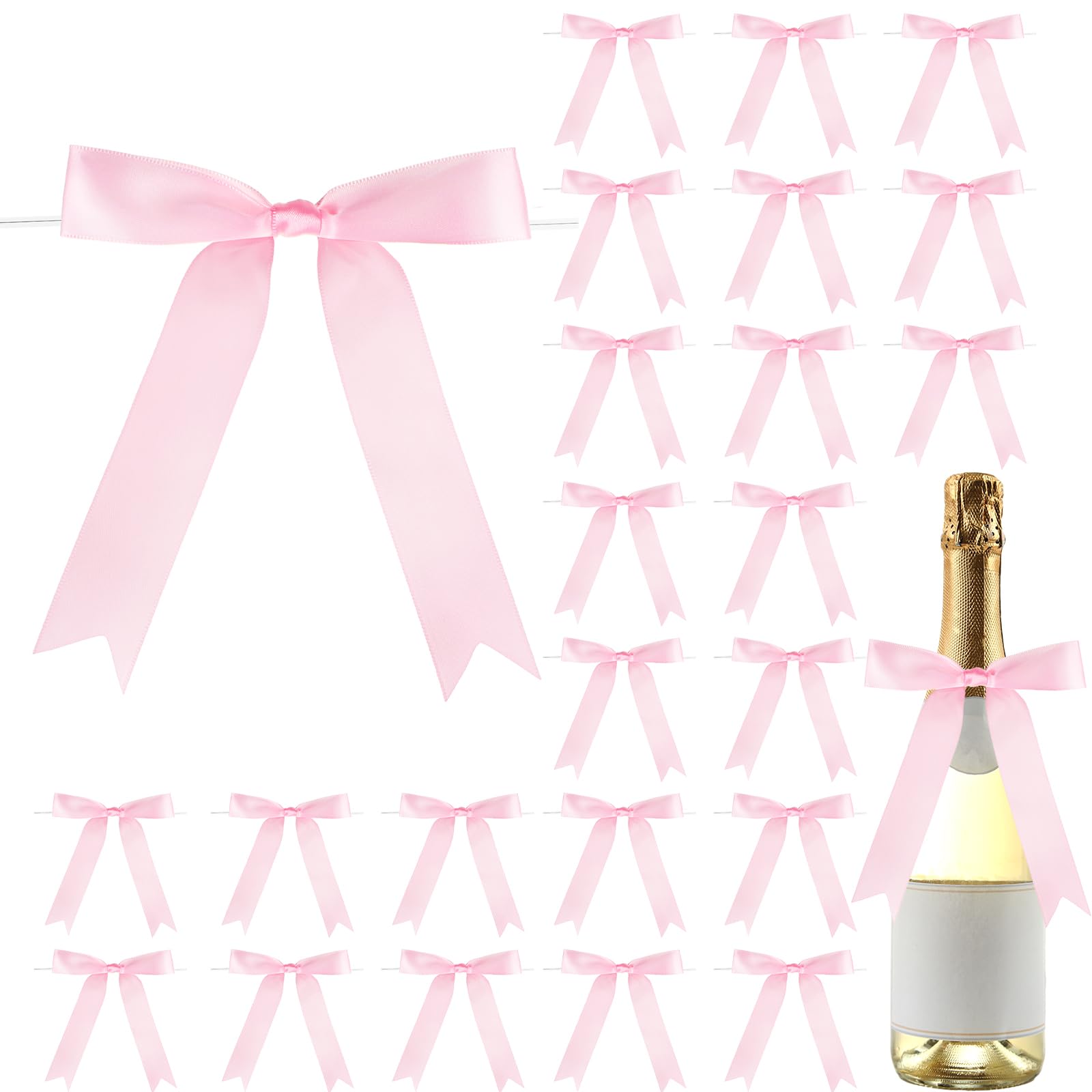 Photo 1 of Riceshoot 24 Pcs Satin Ribbon Twist Tie Bows 5x7'' Large Decorating Ribbon Gift Bows Christmas for Gift Wrapping Champagne Bottle Cake Treat Bag Wedding Birthday Party Decoration