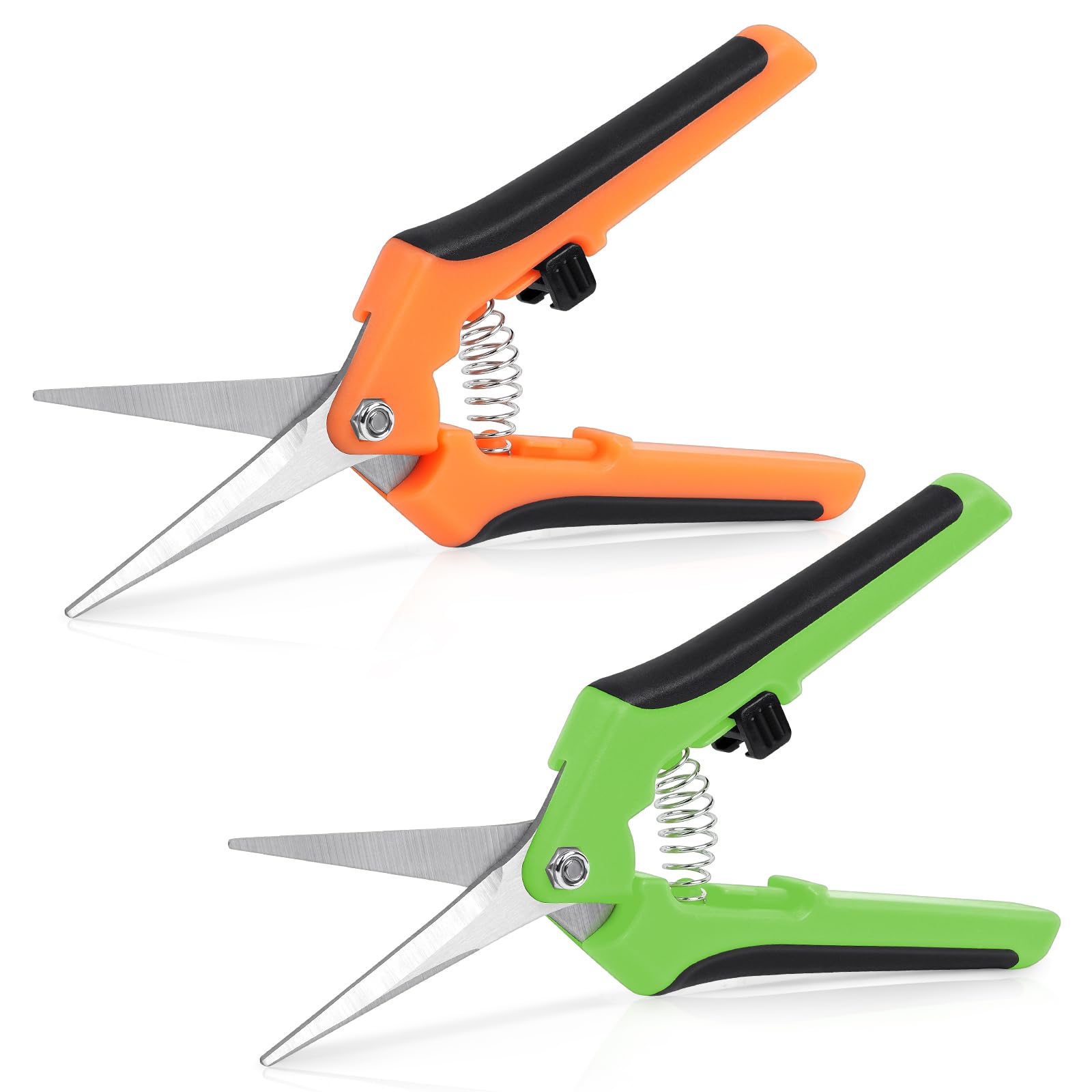 OFFCUP Pruning Shears, 2pcs 16.5cm Garden Scissors, Garden Secateurs Professional Stainless Steel Pruning Scissors with Soft-Touch Handle for Branches, Flowers, Rose, Fruit, Plants (Orange+ Green)