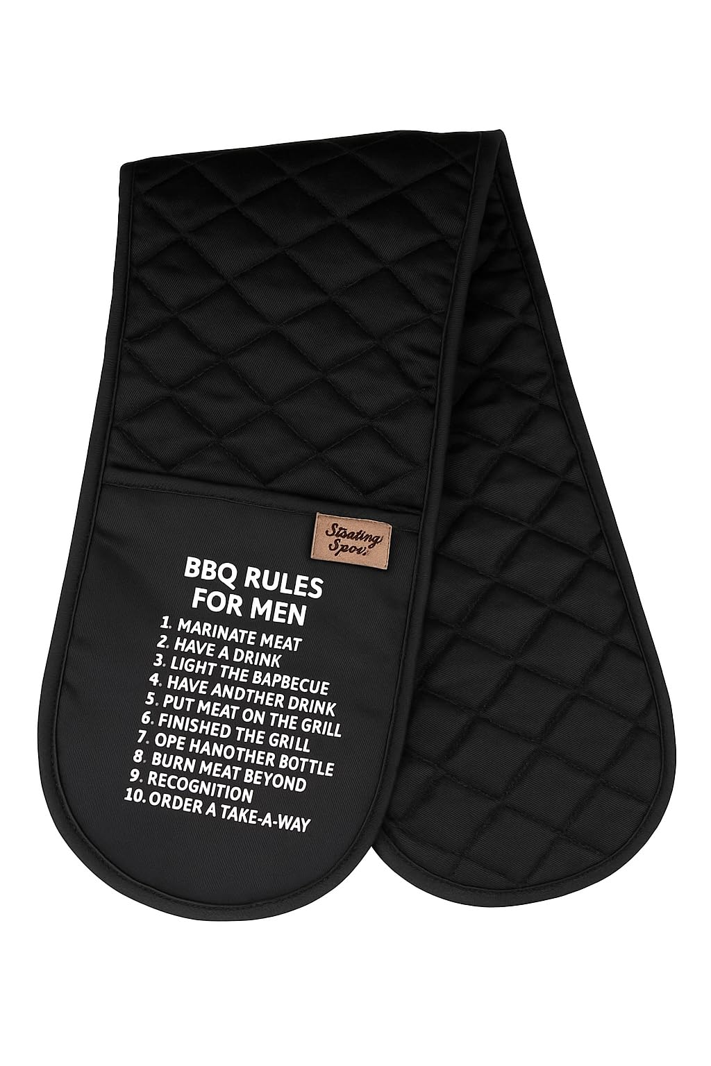 Sterling Sports Double Oven Gloves Heat Resistant Oven Mitts - Premium Cotton Novelty Gloves For Cooking, BBQ & Baking For Women & Men (BBQ Rules for Mens Black Colour)