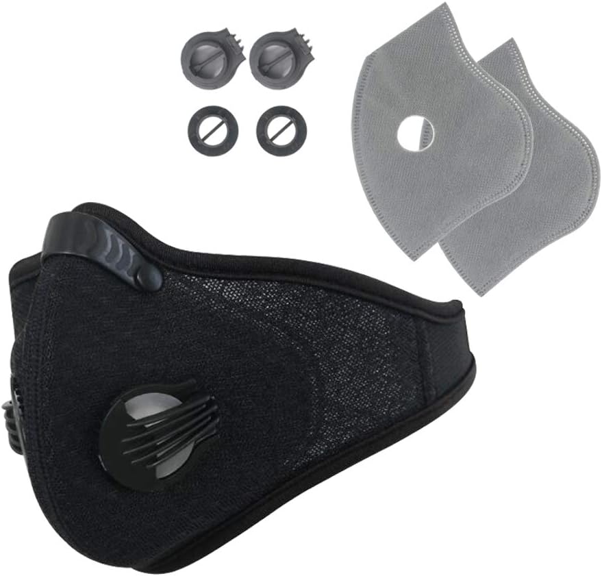 Dustproof Face Mask - Activated Carbon Dust Mask Respirator with Extra Filter Cotton Sheet and Valves for Exhaust Gas, Pollen Allergy, PM2.5, Reusable Washable for Outdoor Activities