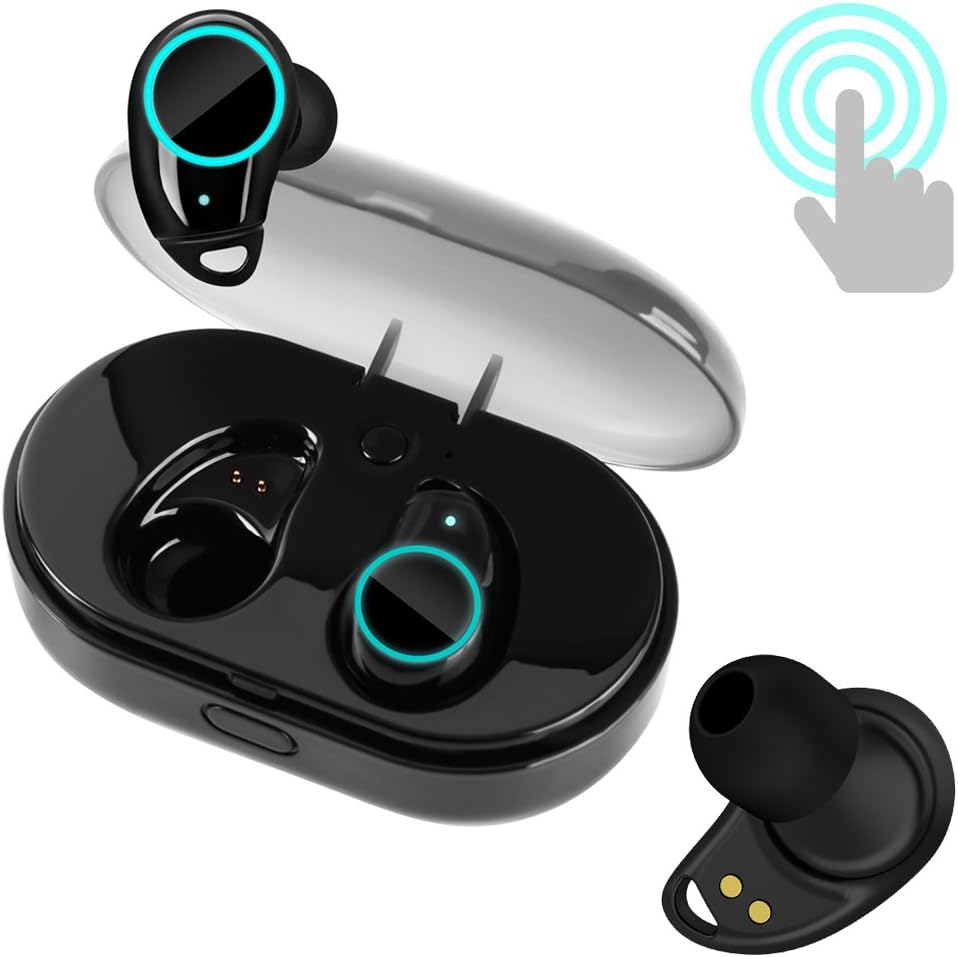 Wireless Earbuds, Bluetooth 4.2 Earphones TWS Touch Control Mini in-Ear Headsets with Mic, Stereo Sports Gym Running Sweatproof Earphone with 1000mAh Charging Box, for iOS & Android (Black-I7)