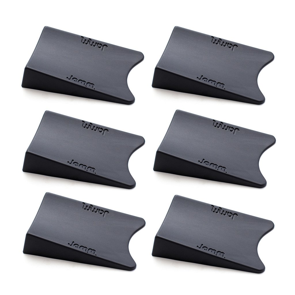 Jamm The World’s Best Door Stopper! Beats All Other Door Stops and Wedges on All Floor Types. Perfect for Home and Work. No More Slamming Doors! Available in Black, Dark Grey. Pack of 6.