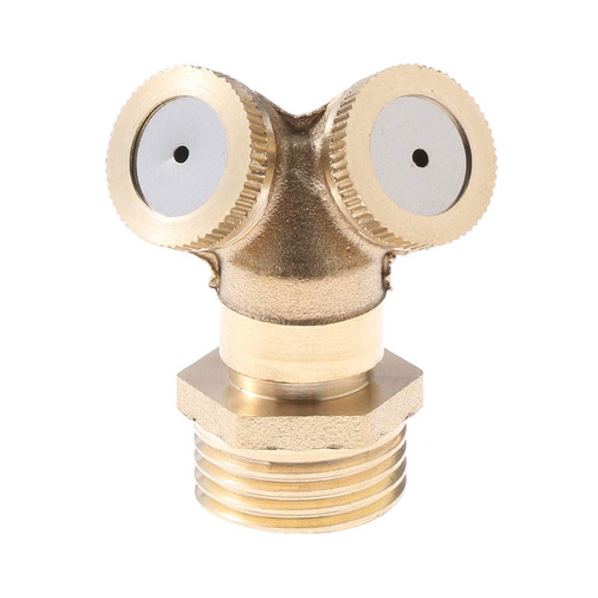 TOOLSTAR Spray Misting Nozzle, 2 Hole Brass Misting Nozzle Garden Sprinkler Irrigation Fitting Water Connector with 1/2" Adapter for Outdoor Garden - Pack of 1