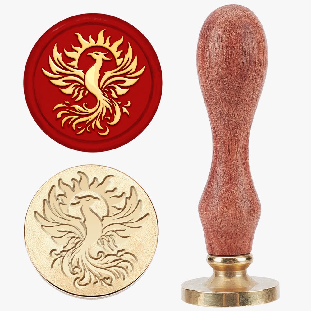 MAYJOYDIY Phoenix Wax Seal Stamp, 25mm, Brass Head with Wooden Handle, Bird Animal Sealing Wax Stamps for Packages Gift Idea Party Invitations