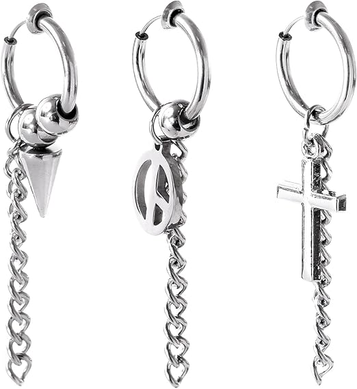 Amazon Co Jp セイヤインターナショナル フェイクピアス Bigbang G Dragon ジードラゴン 着用タイプ フープ チェーン クロス スパイク ピース 鎖 ノンホール イヤリング 3個セット フェイク ピアス Gd ホビー