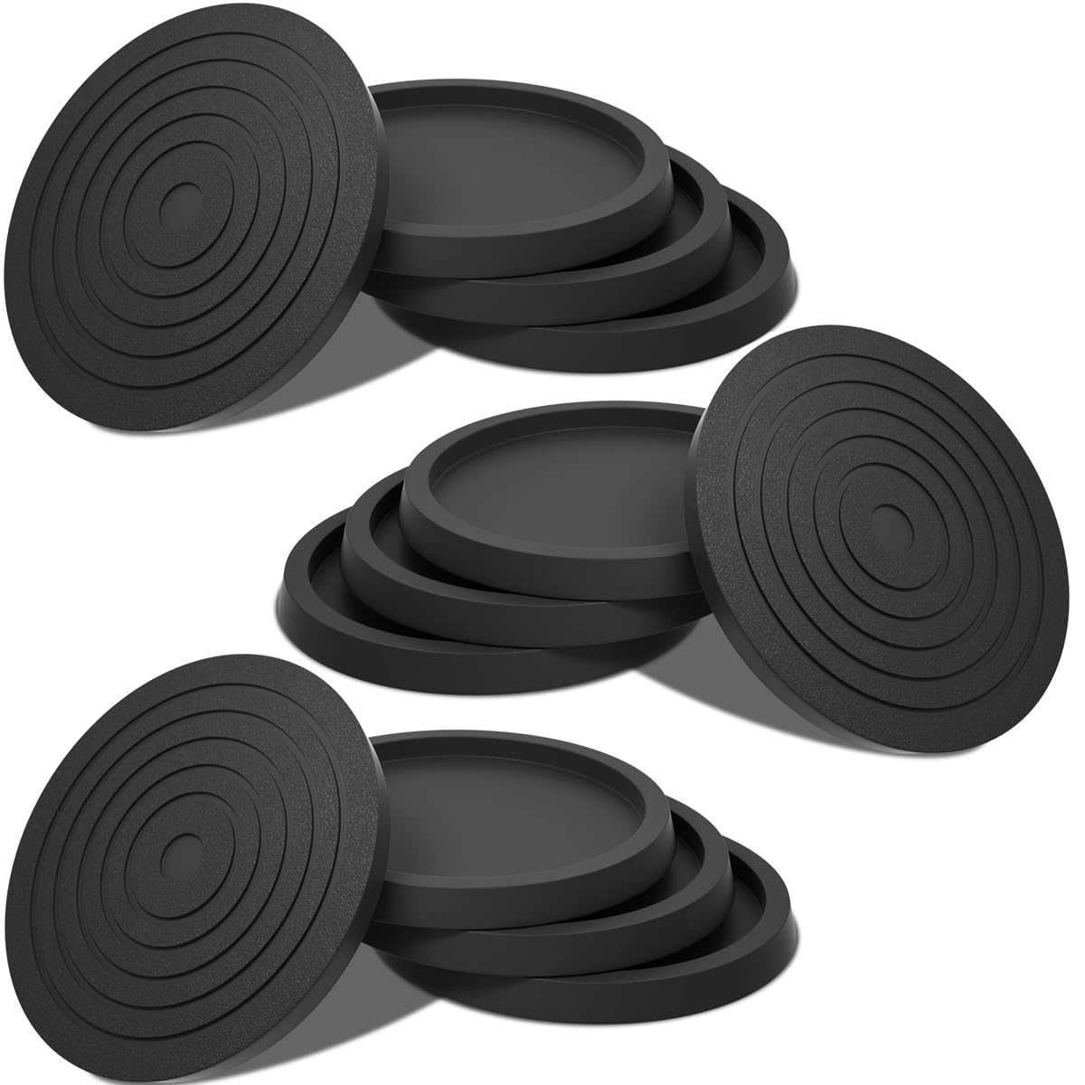 Photo 1 of 2.5in 12Pcs Furniture Coasters Non-Slip Bed Leg Pads Round Rubber Anti Sliding Caster Cups for Hardwood Floors Black