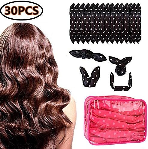 30 Packs Soft Pillow Hair Rollers Curlers Foam Soft Sponge Sleep No Heat Magic Hair Styling DIY Tool for Long Medium Wavy, Tight, Spiral Curls Hair + Free package bag (30pcs Black)