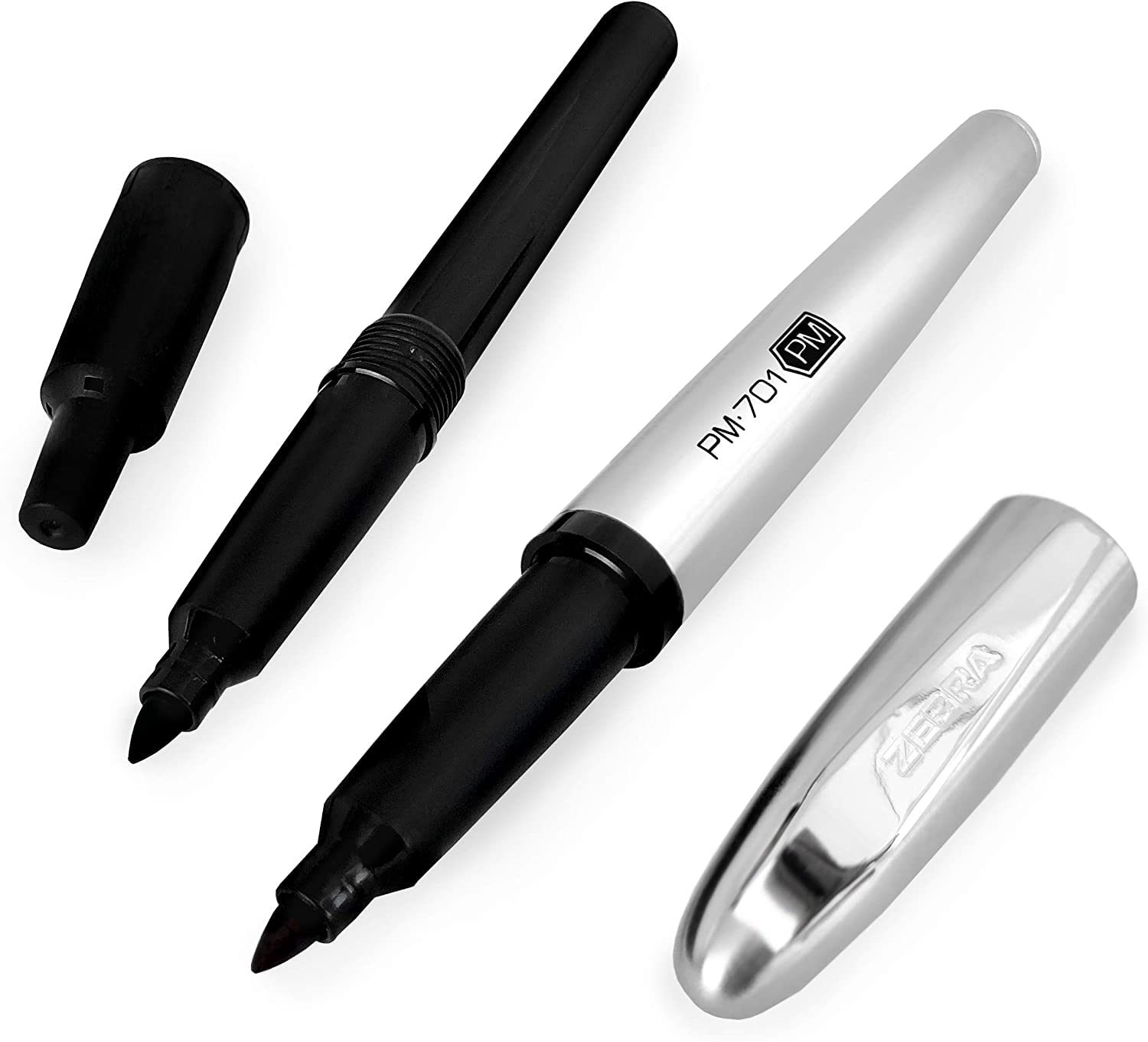 Zebra PM-701 Stainless Steel Permanent Marker - 1mm Line + Free Refill - Black Ink, X02633X