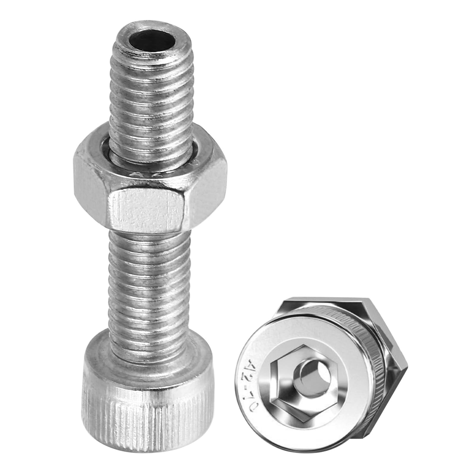 PATIKIL M8x35mm 304 Stainless Steel Hollow Bolt, 2 Set Cylindrical Hexagon Socket Screw Nut Kit Lamp Threading Screws Through Hole Fasteners