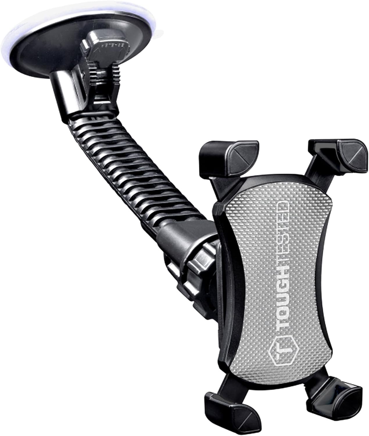 ToughTested Mammoth Truck Windshield Phone Mount, Vibration Absorbing Car Phone holder with One-hand Quick Release, Double-ribbed Gooseneck, Expandable Claw Grip, 360 rotation, Extra Large Suction Cup