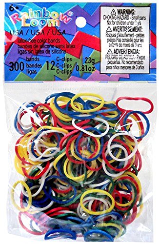 Authentic Rainbow Loom Bands Refill Pack - USA Mix - 300 Bands & 12 C-clips (B0070)
