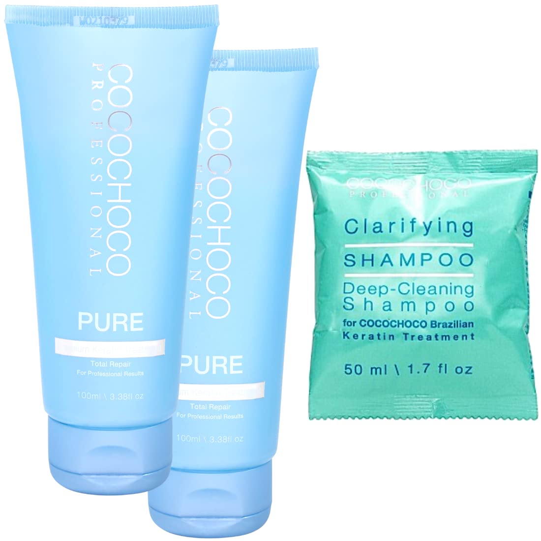 COCOCHOCO Professional Brazilian Keratin Pure (200 ml) and Cleansing Shampoo (50 ml) - Complex Keratin Treatment for Straightening - Suitable for Blonde Hair - Formaldehyde Free
