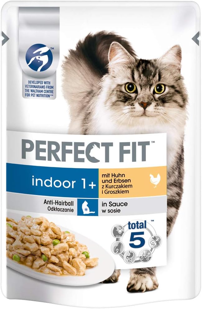 PERFECT FIT Indoor 1+ - Wet Food for Adult House Cats from 1 Year - Chicken and Peas in Sauce - Supports Vitality - 12 x 85g - Image 3