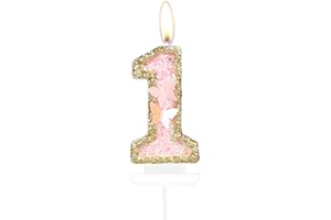 iNINGER Birthday Candle,Butterfly 1st Birthday Party Decorations for Women/Girl,Gold Pink Birthday Number 1 Candle,2.75" Large Glitter Birthday Candles Wedding Cake Topper Anniversary Party Decor