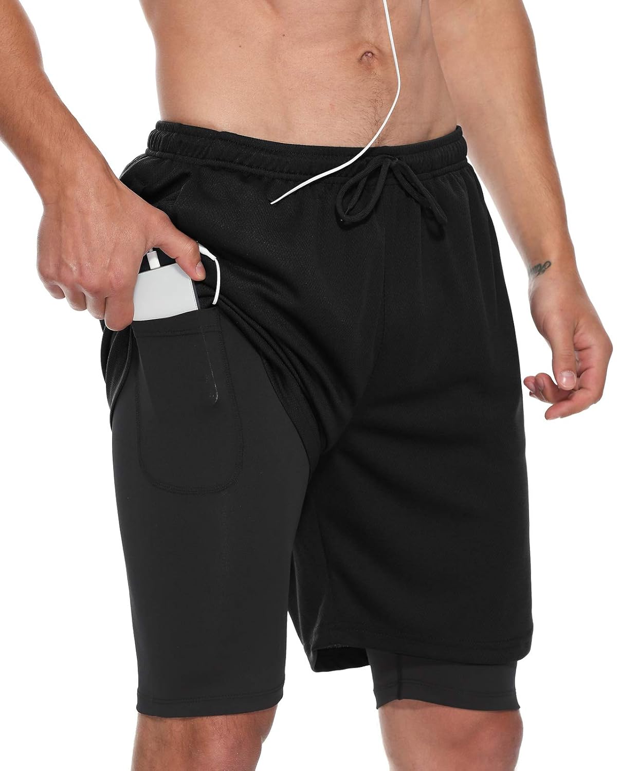 LABEYZON Men's 2 in 1 Running Shorts, Quick Dry Workout Sports Athletic Shorts with Phone Pocket 