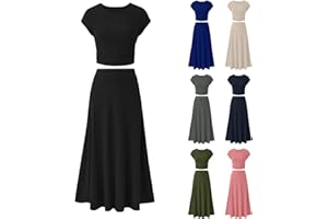 TAPANET Skirt Set Women 2 Piece Outfits Dressy Casual Summer Ribbed Knit Short Sleeve Crop Top Elastic High Waist Midi Skirts