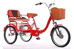 20 Inch Folding Tricycle/Outdoor Cruiser Bike with Passenger Seat/Elderly Power Tricycle/Riding Tricycle for Shopping/Traveli