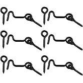 Jiozermi 1.5 Inch Cabin Hook and Eye Latch, Black, 6pcs | With Mounting Screws, For Wood Gate Door, Swivel Window