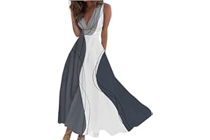 DOPOCQ Women's V Neck Summer Dress Casual Sleeveless Swing Pleated Sundress Fashion Fit Floral Flowy Maxi Dress