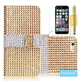 iPhone 6 Case, iPhone 6 Wallet Case, Tradekmk(TM) Brand New PU Leather Ladies' Purse Wallet Case Stand Phone Cover[Bling Rhinestone Design] Compatible with Apple iPhone 6(4.7)[+Stylus+Screen Protector+Cleaning Cloth]-(Golden)
