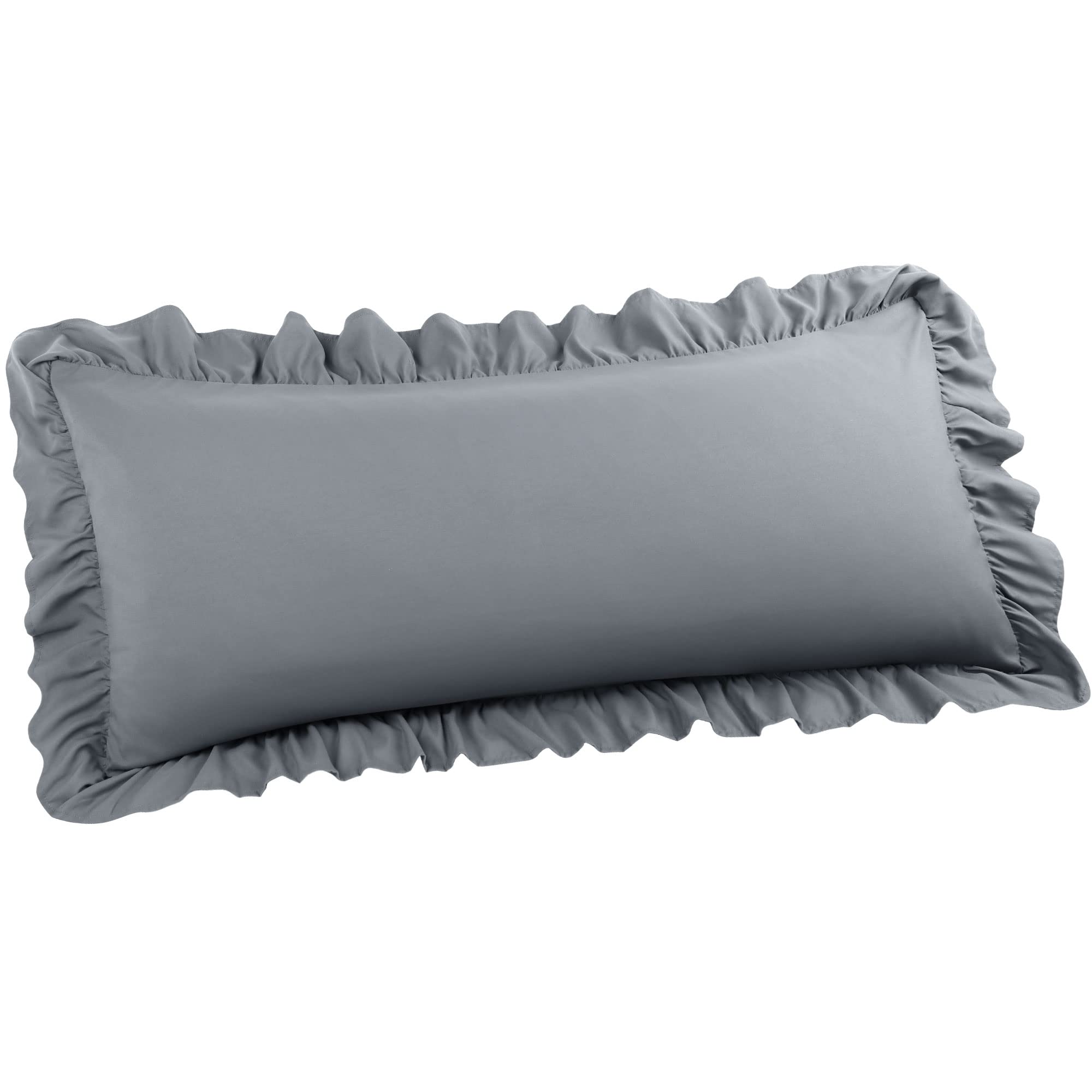 PiccoCasa Soft Microfiber Plain Bolster Pillowcase with Decorative Ruffle and Envelope Closure Full Body Pillow Case Cover Dark Grey 20"x48" (4ft)