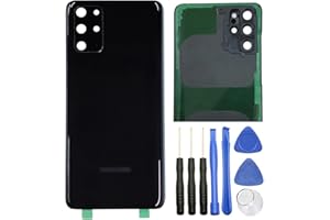Ubrokeifixit Galaxy S20+ Rear Back Glass Cover Replacement for Samsung Galaxy S20+ G985 6.7",S20+ 5G G986,Pre-Cut Tape(NOT for S20 6.2",NOT for S20 Ultra 6.9") (Black+Camera Lens)