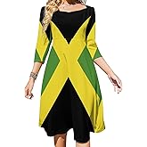 TAIZIYEAH Flare Dress Jamaican Flag Women's Summer Casual Loose Dress Long Dress Short Sleeve for Girls Fashion Skirts 2XS