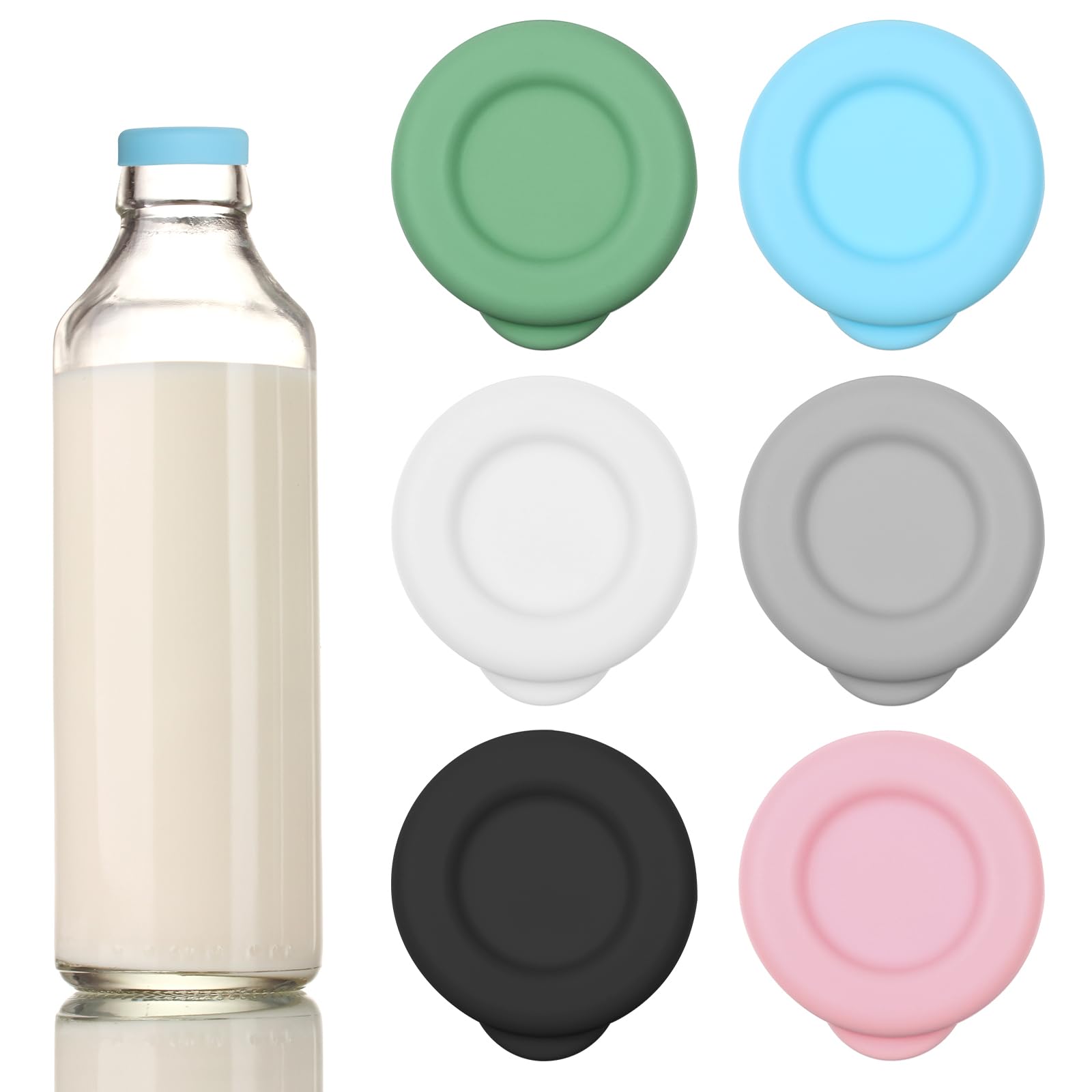 Photo 1 of 6 PCS Silicone Milk Bottle Caps, 48mm Diameter Milk Jug Caps, Reusable Milk Bottle Lids Compatible with Stanpac, Libbey, Stock Your Home, the Dairy Shoppe Bottles