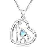 Cargari Elephant Necklace 925 Sterling Silver Heart Elephant Pendant Moonstone Necklace Animal Jewelry Gifts for Women