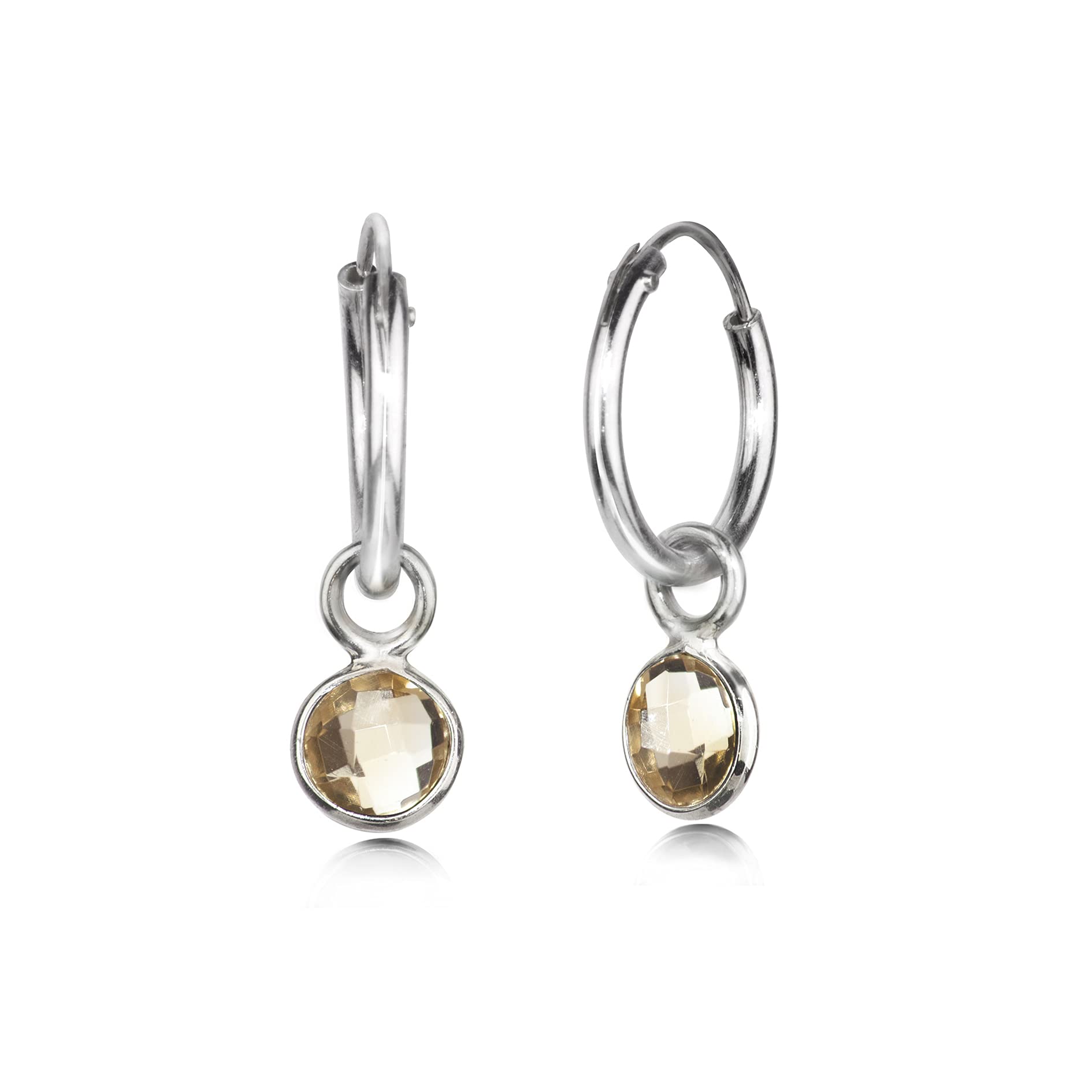Hoop Earrings with Citrine Charm in Sterling Silver