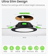 ALUSSO Black LED Downlights 7W 3CCT Dimmable IP65 6 Pack Slim Recessed view 2