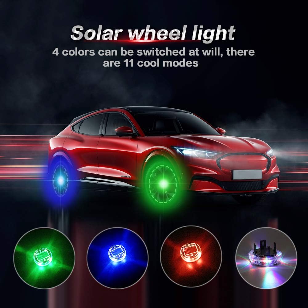 Sidaqi Car Tire Wheel Lights,4PCS Solar Energy Car Wheel Hub Lamp Hot Wheel Lights with Motion Sensors Colorful LED Tire Light Decorative Lights Waterproof for Car Auto Motorcycles Bicycles: Automotive