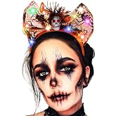 Sinalty Light up Halloween Bow Headbands LED Ghost Head Hairband Glowing Cosplay Hair Accessories for Women