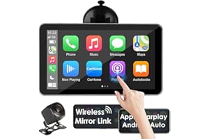 B-Qtech 7 Inch Double Din Car Stereo Apple CarPlay and Android Auto with Backup Camera, Portable Wireless Touch Screen Car Radio Receiver with Mirror Link, Android Auto, Bluetooth, AUX, FM, GPS