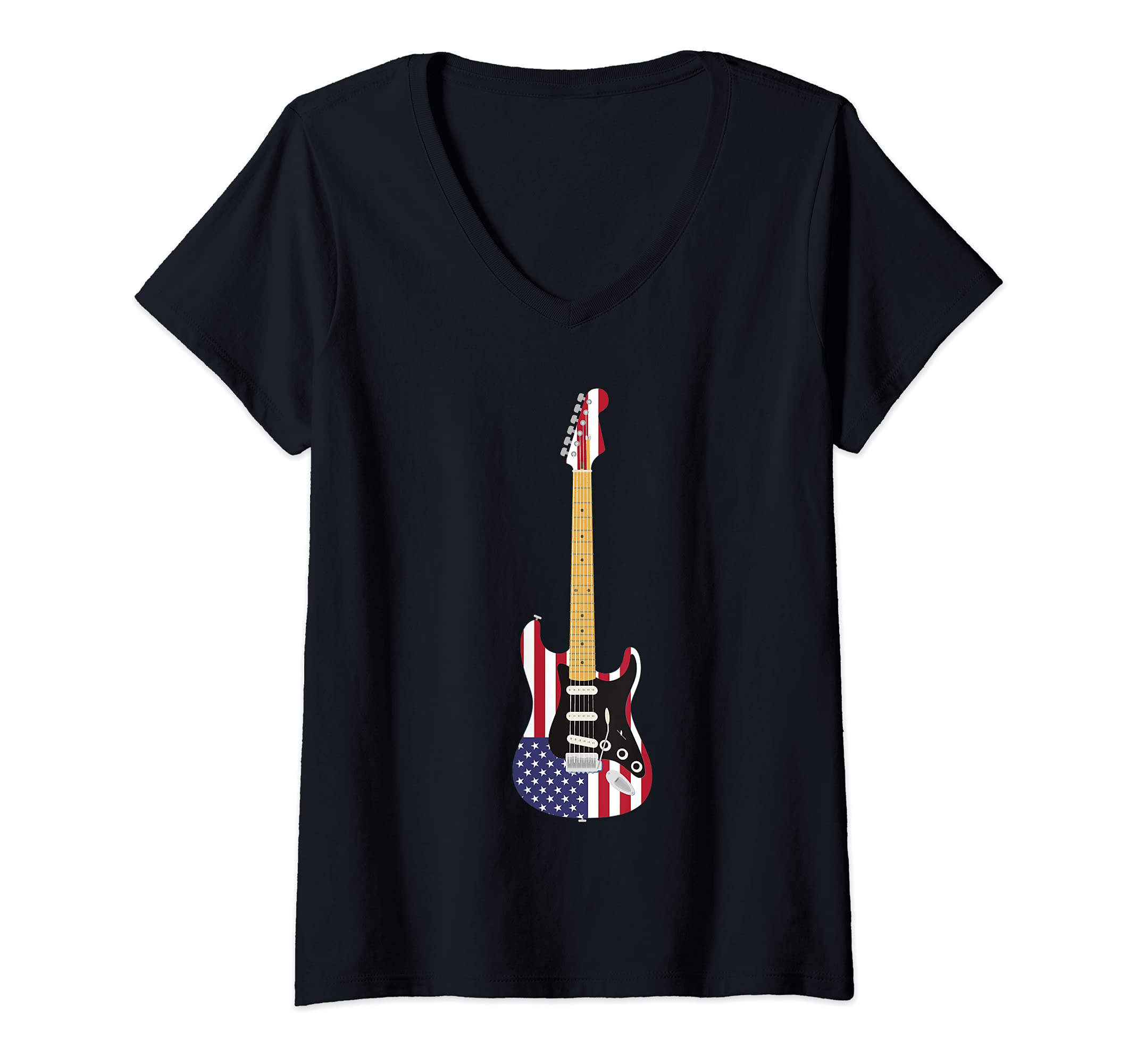 Womens US Flag Electric Guitar Player Musician Guitarist Guitar V-Neck T-Shirt