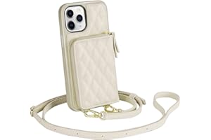 LAMEEKU iPhone 11 Pro Max Case Wallet, Card Holder Case Quilted Leather Crossbody Wallet Case for Lady with Wrist Strap Shockproof Case Compatible with iPhone 11 Pro Max, 6.5"-Beige
