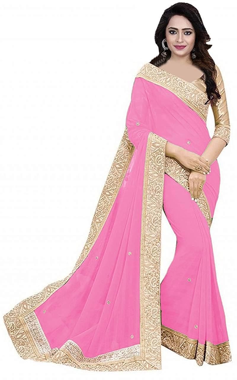 unique enterprise women's georgette sarees with blouse(pitchpatta)