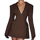 Women’s Satin Blazer Dress V Neck Double Breasted Long Sleeve Lapel Formal Cocktail Party Mini Dress
