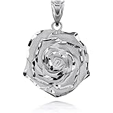 Elegant 925 Sterling Silver Rose Flower Floral Pendant Charm Necklace