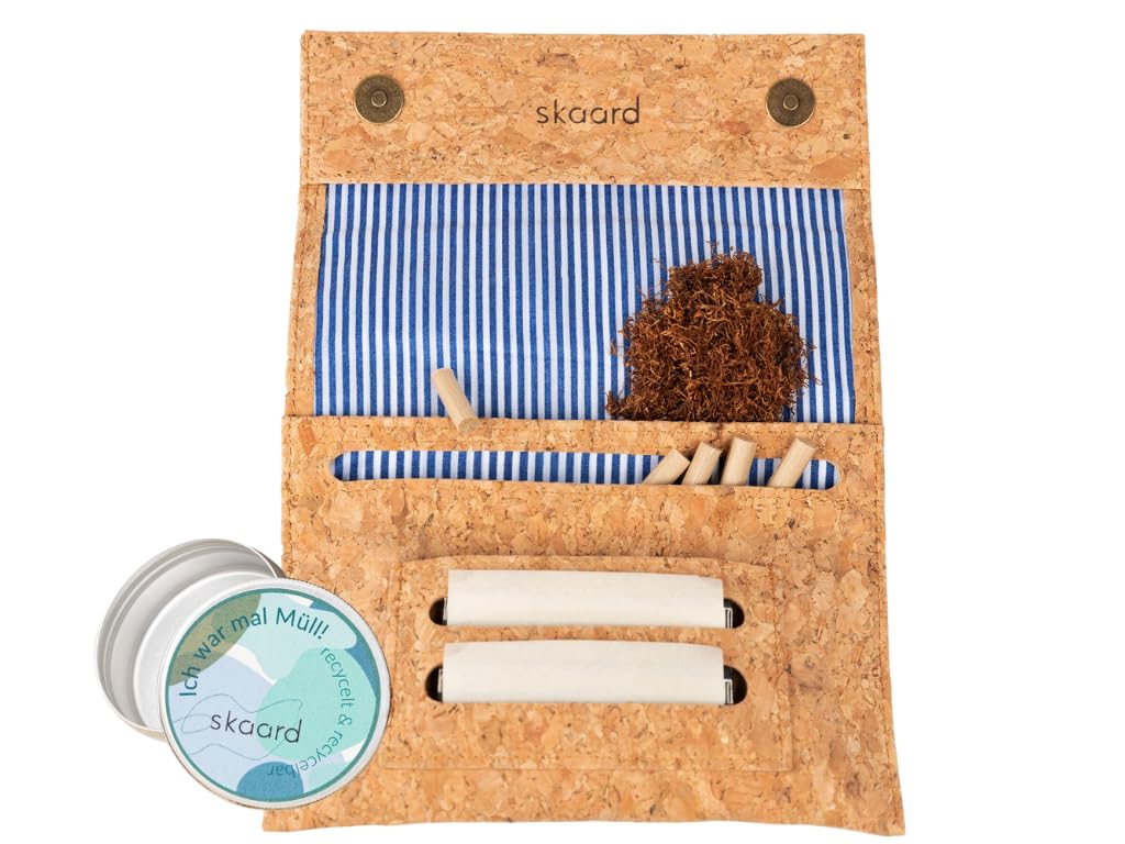 skaard Cork Tobacco Pouch, Vegan, Magnetic Closure, Blue-Brown, Extra Compartment