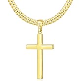 Eterjew S925 Sterling Silver Thick Cross Necklace for Men, 18k Gold Plated Sterling Silver Cross Necklace with World's Top 4mm Cuban Chain for Men Boys Women, Minimalist Trendy Necklaces 16-26 Inch