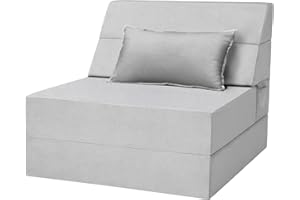 Youtanic 5 in 1 Folding Sofa Bed, Single Size Convertible Sleeper Chair with Pillow, Memory Foam Futon Couch, Velvet Fabric Washable Mattress for Living Room, Dorm, Guest, Apartment, Light Gray