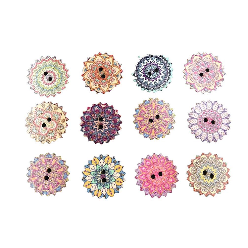 EXCEART 100pcs Vintage Gear Wood Buttons Flower Pattern Two Holes Sewing Buttons for Scrapbooking and DIY Projects