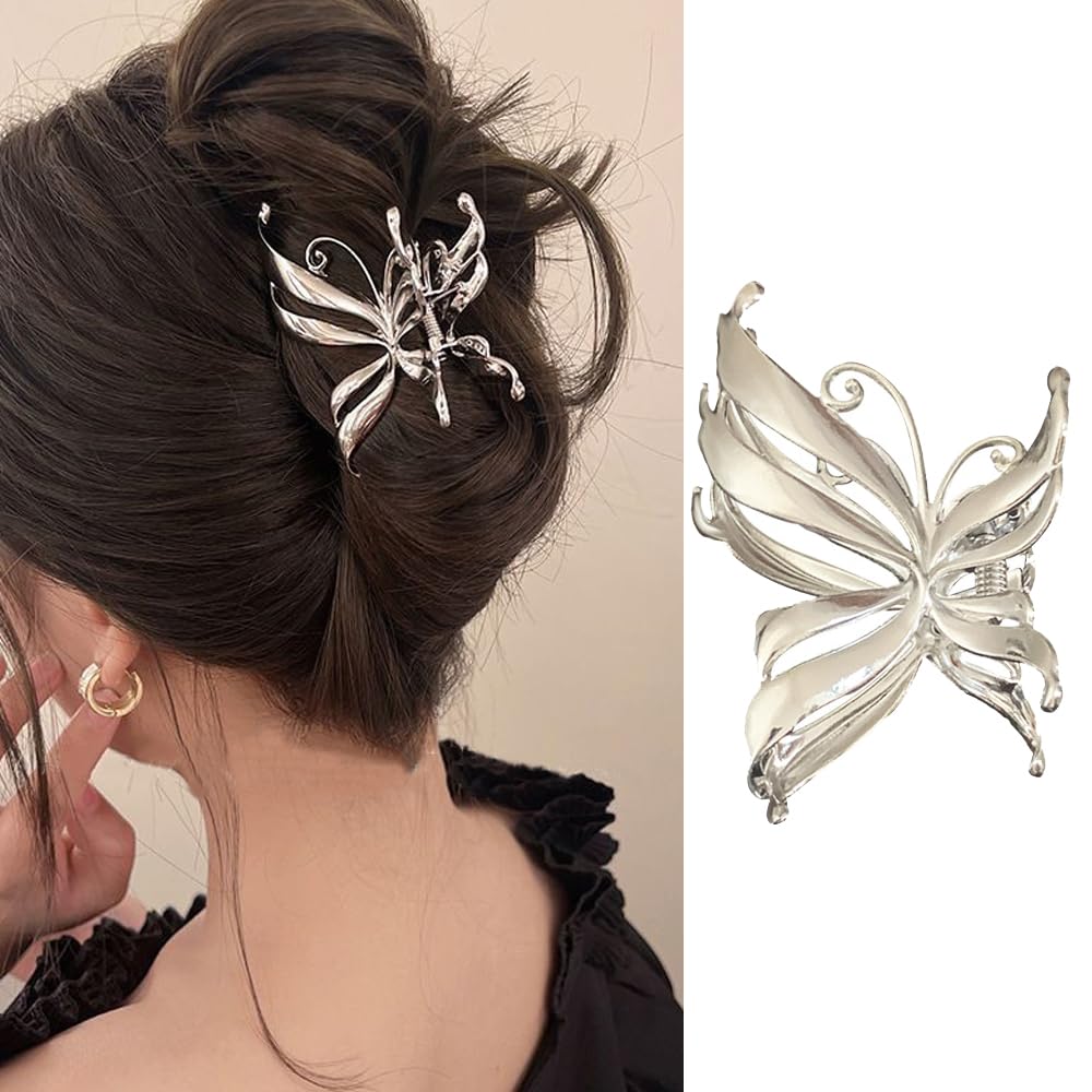 Photo 1 of 1Pieces Small Hair Claw Clips for Thin Hairs Metal Sliver Butterfly Hair Clip Jaw Clips Hairpin French Style Hair Accessories for Women Girls Wedding Birthday Hair Decorations