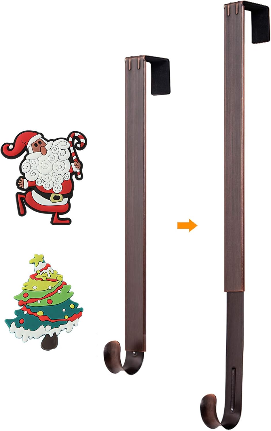 Wreath Hangers - HangerSpace Wreath Hanger for Front Door, Over Door Wreath Hook Wreath Holder Adjustable Length 15 inch - 24 inch with 2 Magnets Christmas Decoration - Bronze