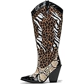Cape Robbin Women's Animal Print Cowboy Boots 12-Inch Shaft Pull-On Pointed Toe - Western Cowgirl Boots with 3 Inch Block Heel & Comfort Insole (Karine)